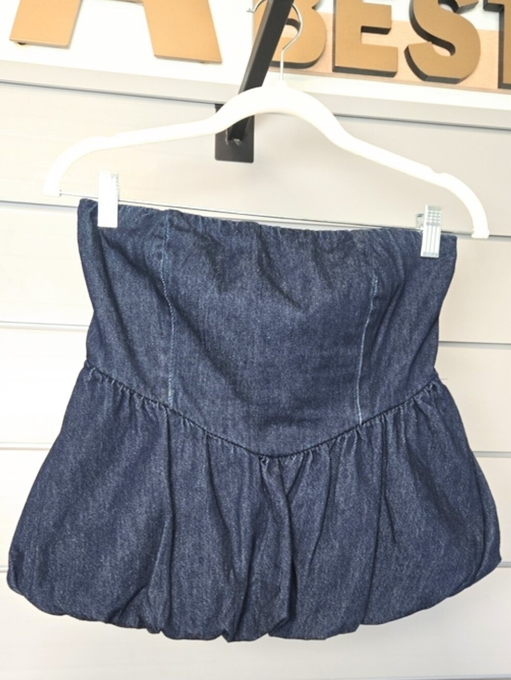 Dakota Blue Dark Blue Denim Bubble Strapless Top